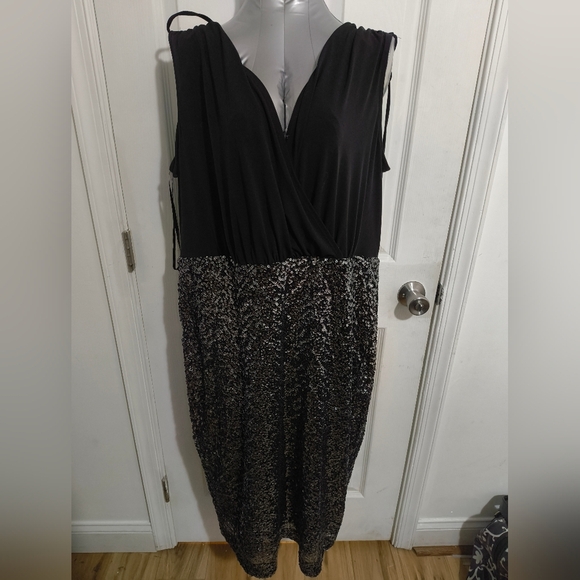 Lane Bryant Black and Silver Sheath Midi Dress - Picture 1 of 4